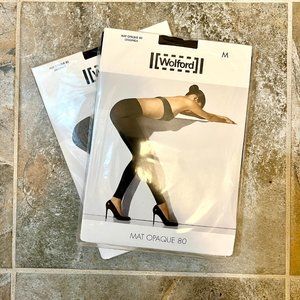 Two WOLFORD Mat Opaque 80 Black Women's Size M Leggings
